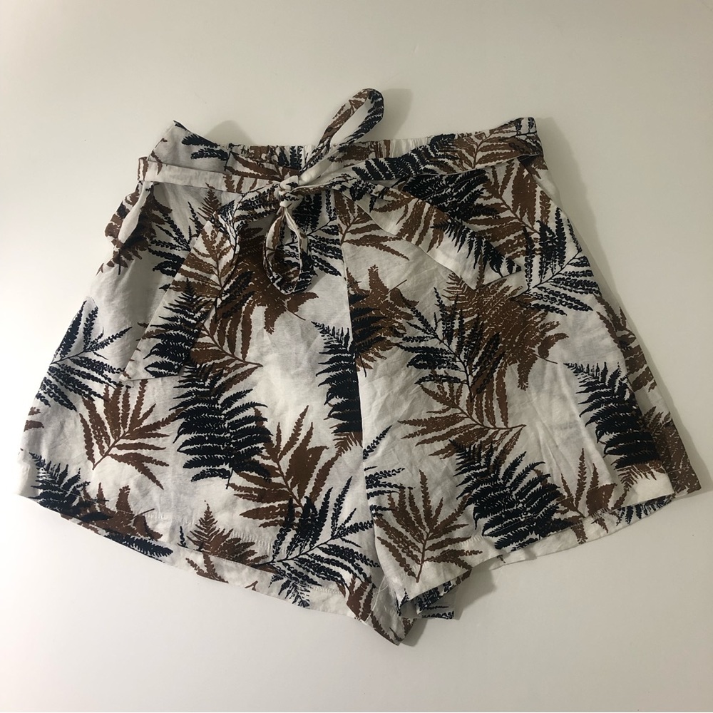 Shein high waisted leaf print shorts with tie belt.